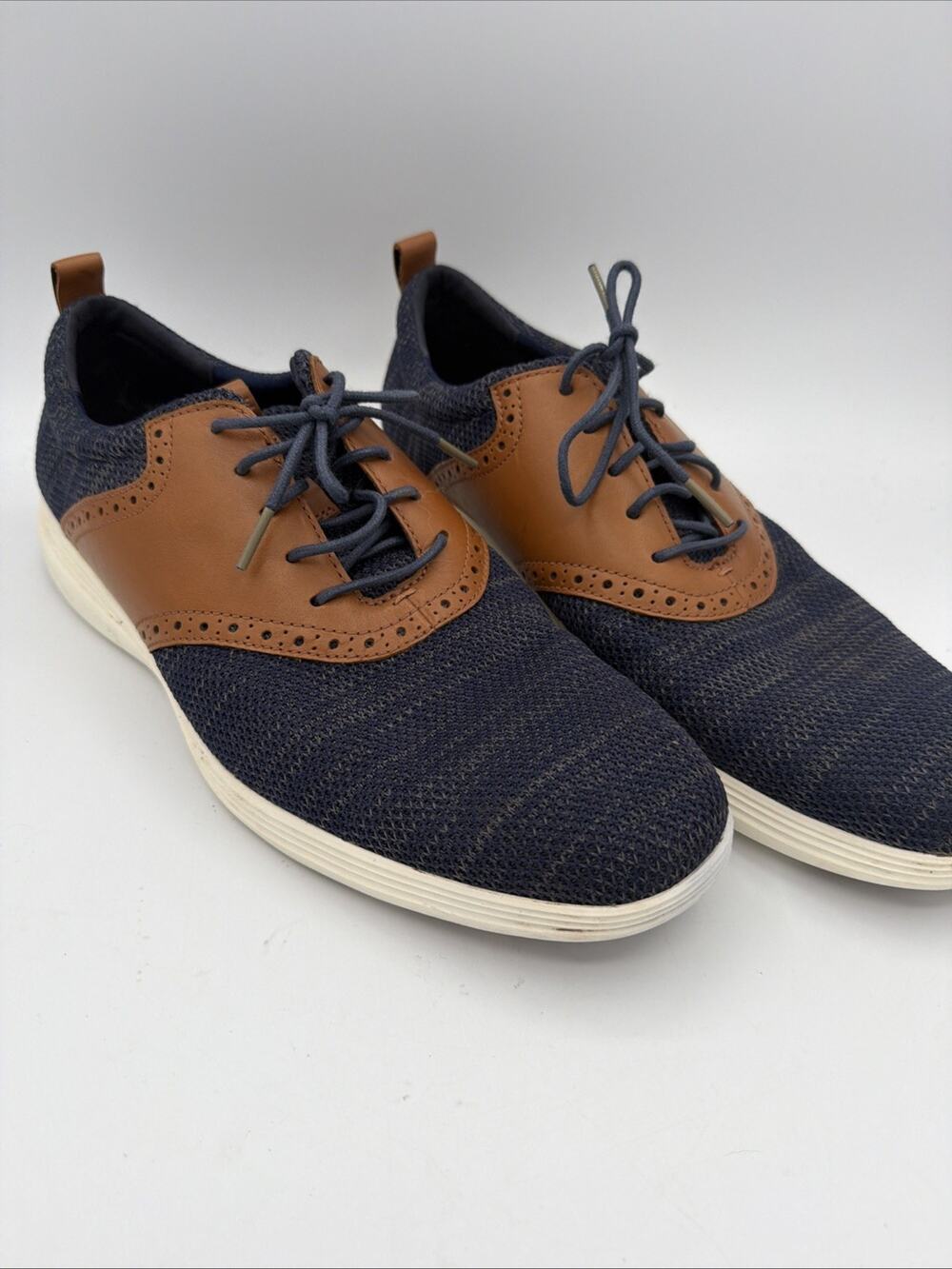 Cole Haan Grand Tour Knit Mens 11.5 Oxford Shoes Blue Tan Casual Sneakers C31348